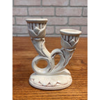 Vintage Red Wing Glazed Ceramic Pottery Double Candlestick No. 397 Organic Swirls Minnesota