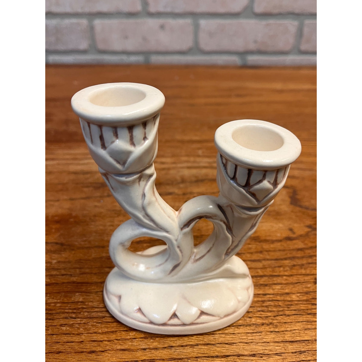 Vintage Red Wing Glazed Ceramic Pottery Double Candlestick No. 397 Organic Swirls Minnesota