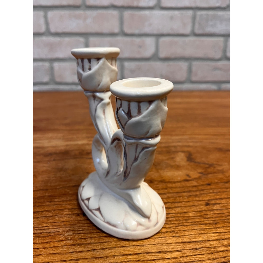 Vintage Red Wing Glazed Ceramic Pottery Double Candlestick No. 397 Organic Swirls Minnesota