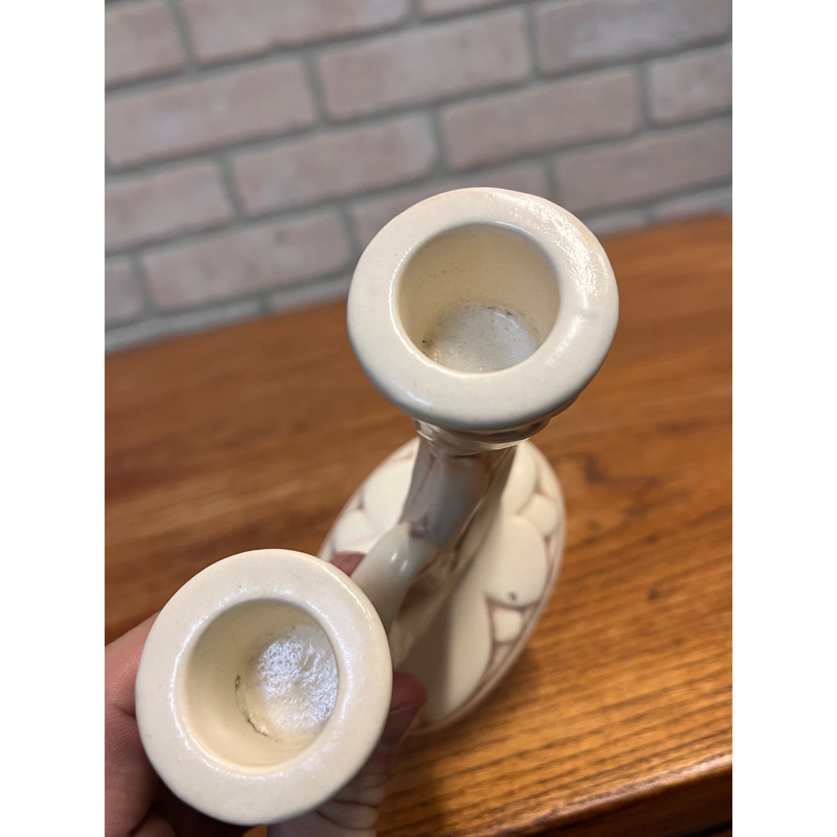 Vintage Red Wing Glazed Ceramic Pottery Double Candlestick No. 397 Organic Swirls Minnesota