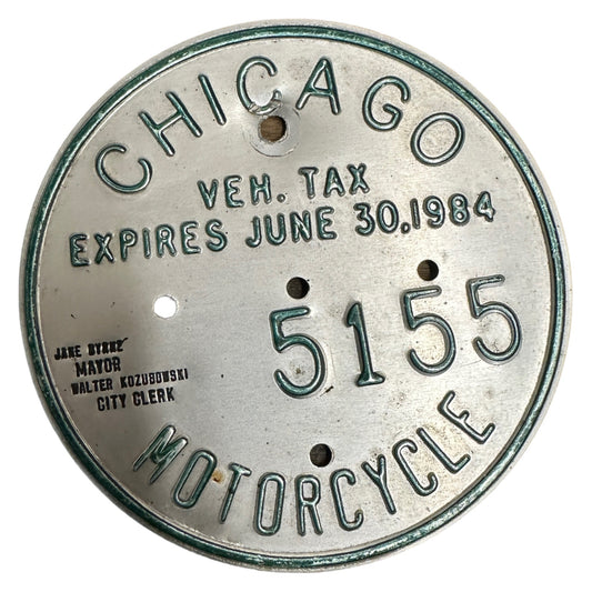 Vintage 1984 Chicago Motorcycle Vehicle Tax Tag Embossed Sign