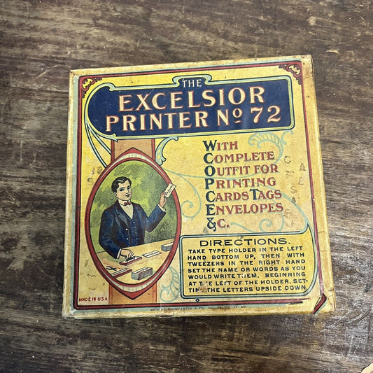Vintage Early 1900s Excelsior Printer Set No. 72 Toy Printing Set w/ Box