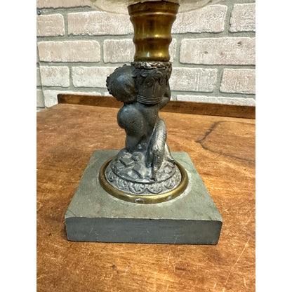 Antique 1870s Victorian Figural Cherub Spelter EAPG Oil Lamp Boy Grapes Goat