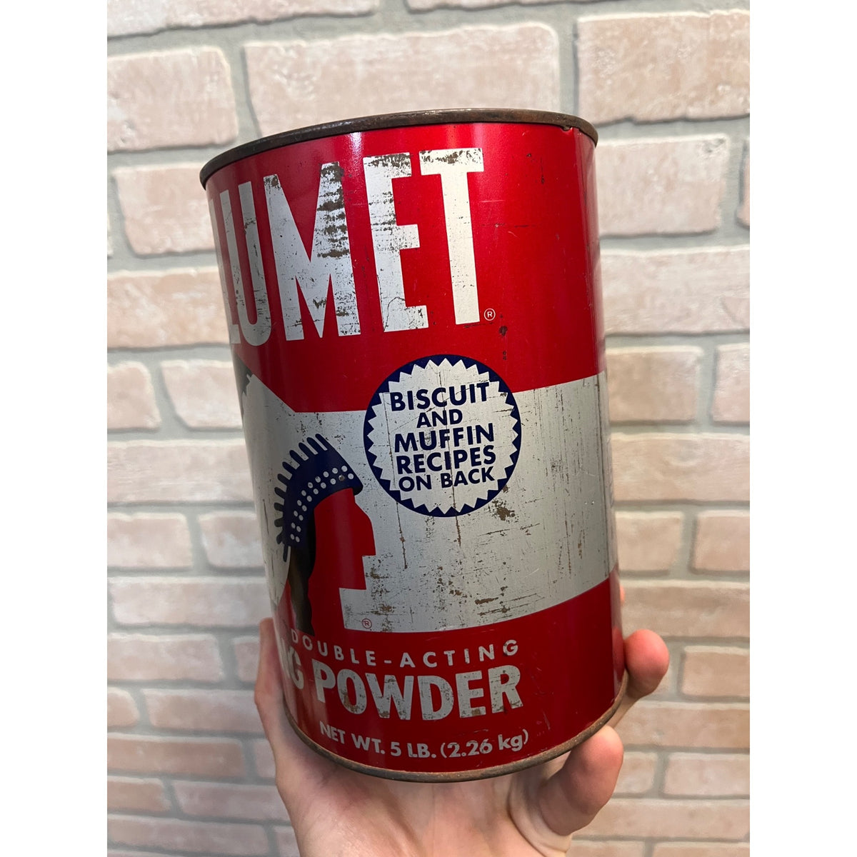 Vintage 1950s Calumet Baking Powder Tin Advertising Can Kitchen Decor 5lb Large