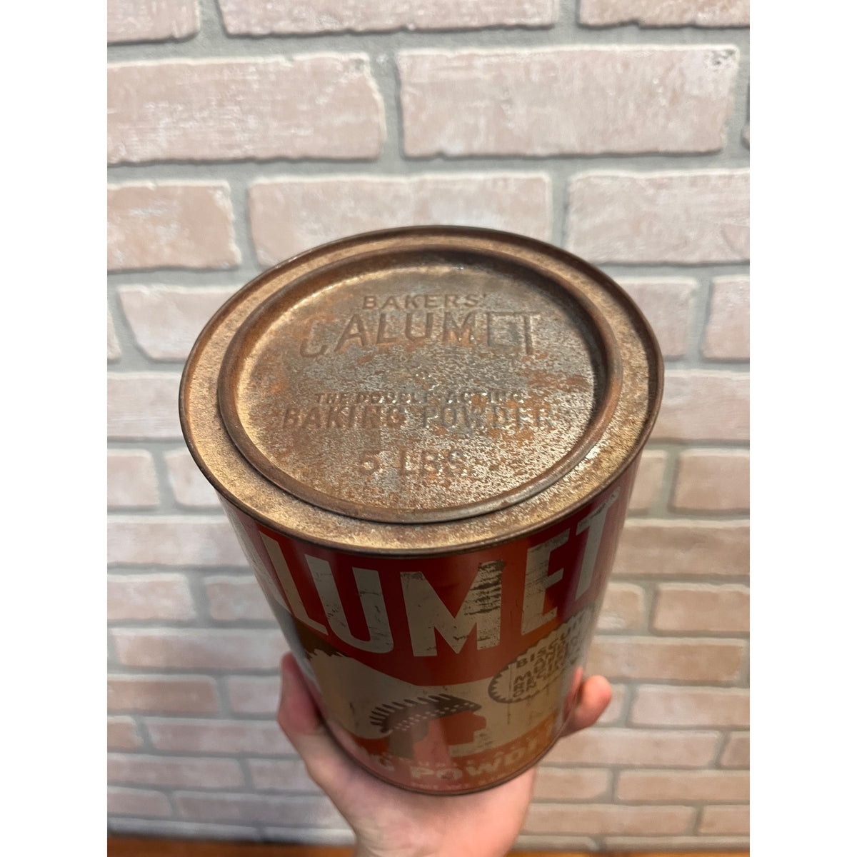 Vintage 1950s Calumet Baking Powder Tin Advertising Can Kitchen Decor 5lb Large