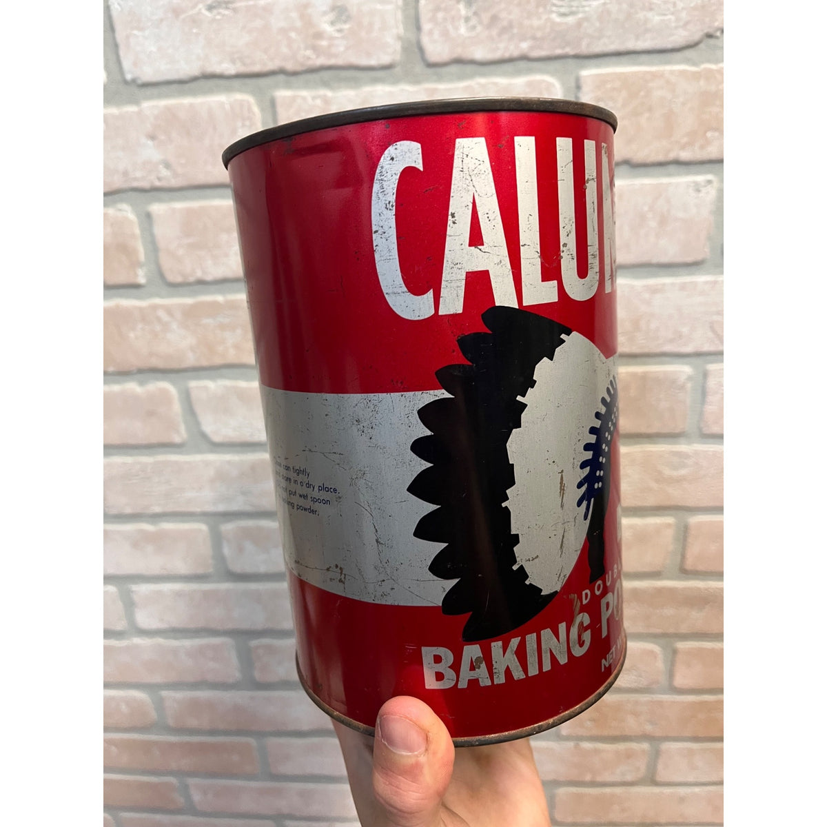 Vintage 1950s Calumet Baking Powder Tin Advertising Can Kitchen Decor 5lb Large