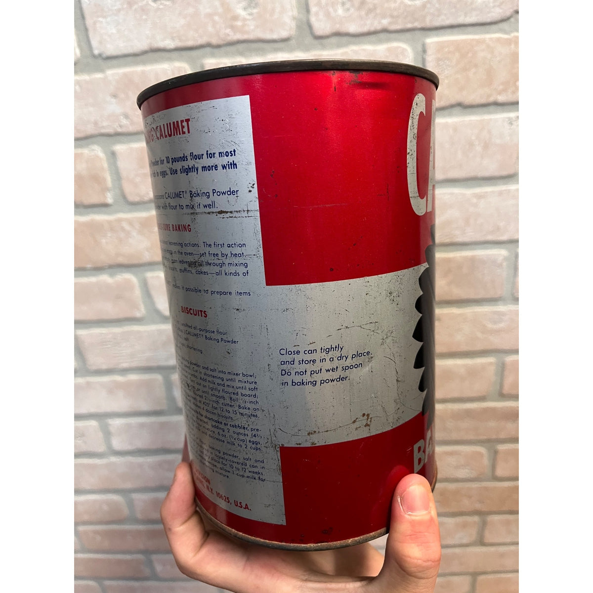 Vintage 1950s Calumet Baking Powder Tin Advertising Can Kitchen Decor 5lb Large