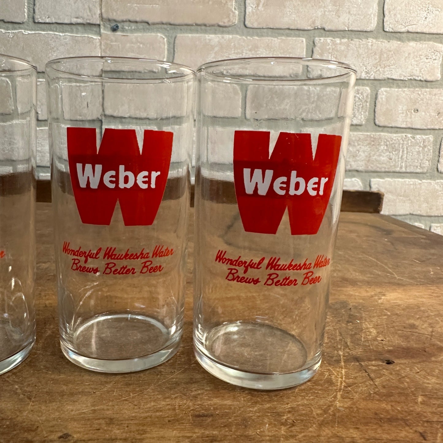 VINTAGE WEBER BEER ENAMEL PAINTED ACL WAUKESHA WISCONSIN LOT (3) SHELL GLASSES