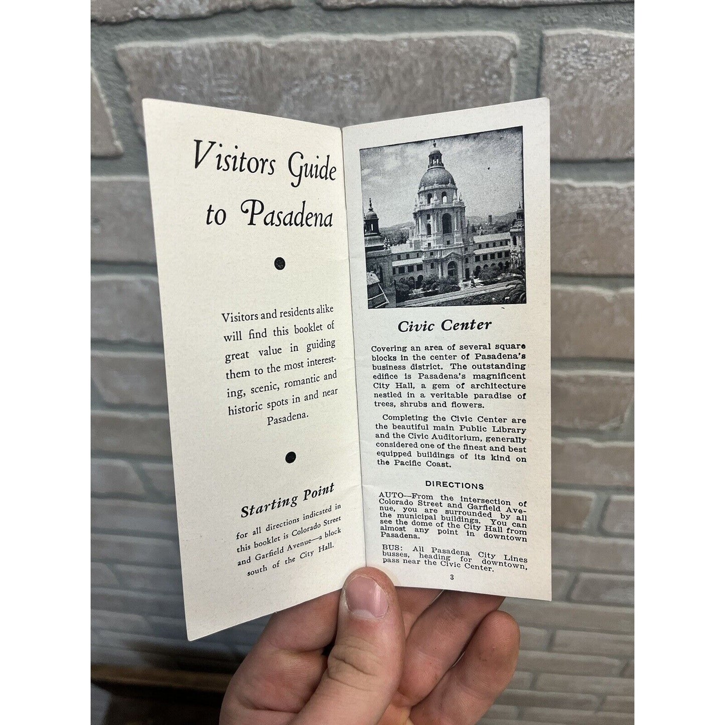 Vintage c1940s Pasadena California Tourist Pocket Guide Booklet