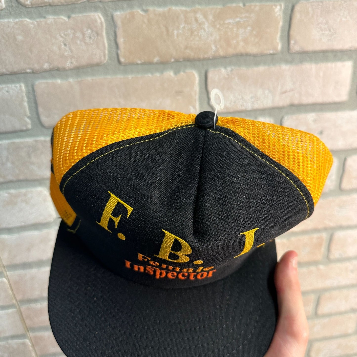 VINTAGE F.B.I. FEMALE BODY INSPECTOR TRUCKER HAT CAP SNAPBACK MESH 3 STRIPES