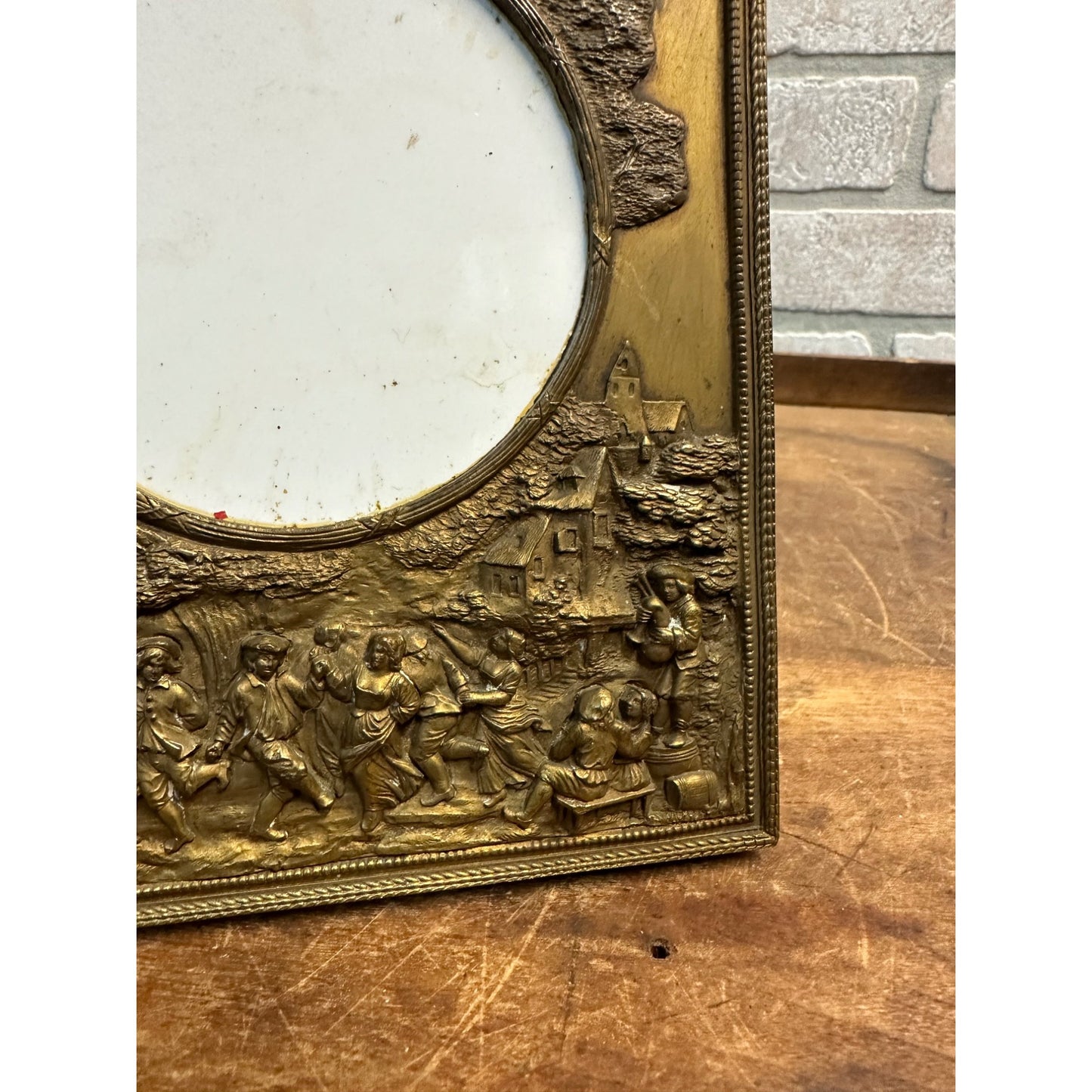 Antique c1890s Victorian Embossed Brass Frame - France - English Dancing Scene