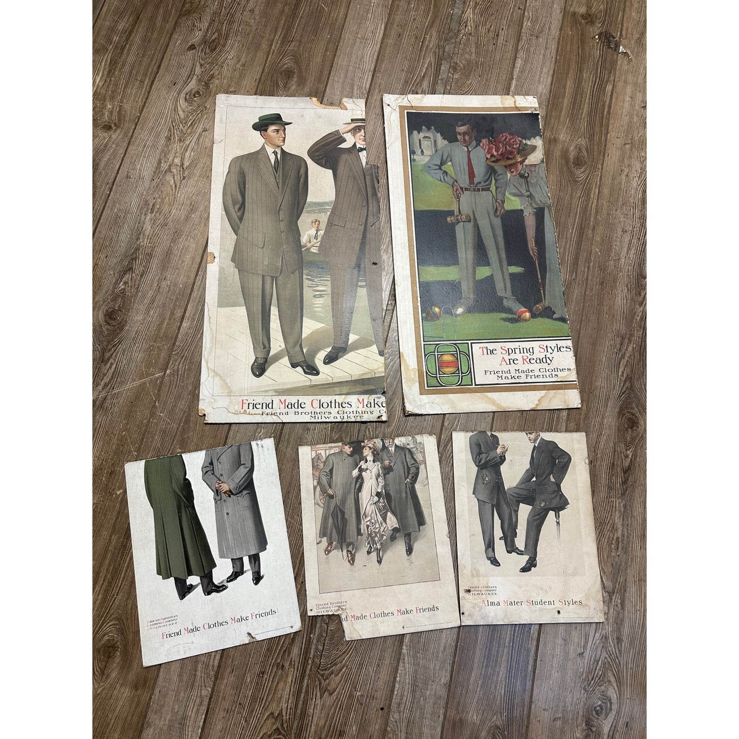 Vintage 1900s Friend Brothers Clothing Co Milwaukee WI Lot CUT Advertising Signs