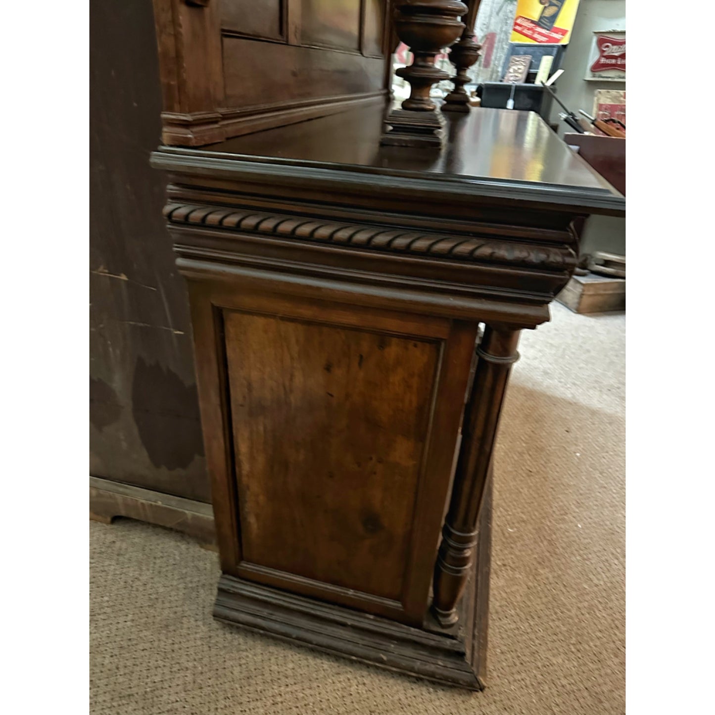 Antique 1900s French Carved Walnut Rococo Style Hutch Sideboard Server Cabinet