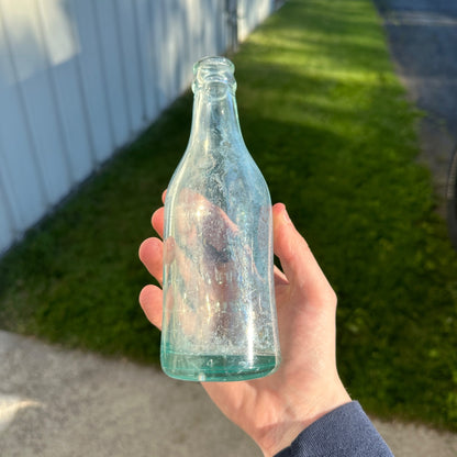 RARE Vintage S. Halbach Fond du Lac Wis Aqua Blue Glass Soda Bottle