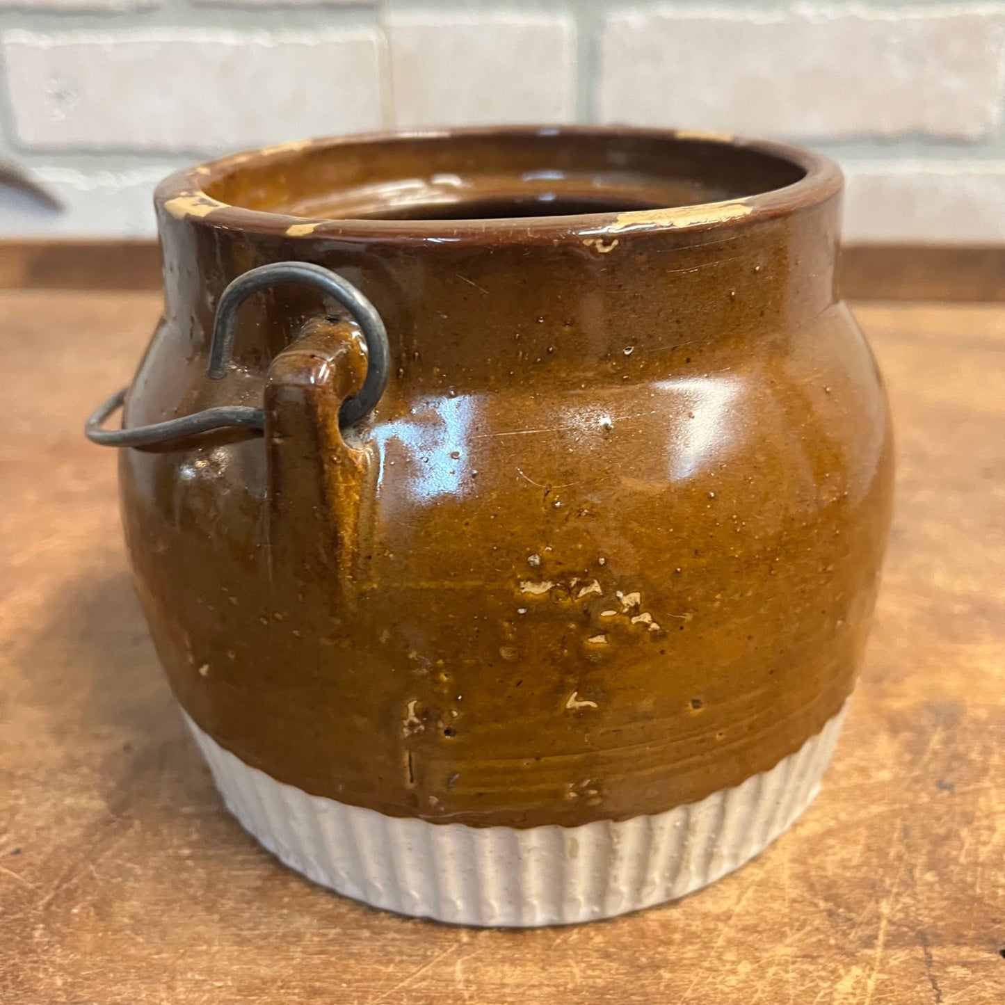 Antique Scarce 1910s  1/2 Quart Size Red Wing Bail,Handle Bean Pot No Lid