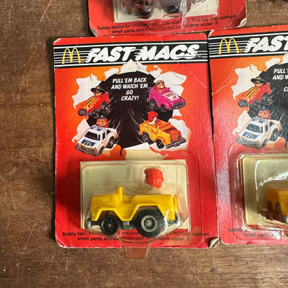 VINTAGE 1985 MCDONALD'S FAST MACS RONALD PULL BACK CAR SEALED LOT (3) NEW