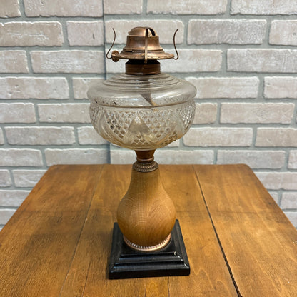 Vintage EAPG Kerosene Oil 13" Pedestal Lamp Burner w/ Turned Wood Base