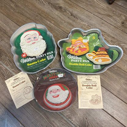 Vintage 1970s Lot (3) WIlton Christmas Baing Cake Pans NEW NOS Santa Bells