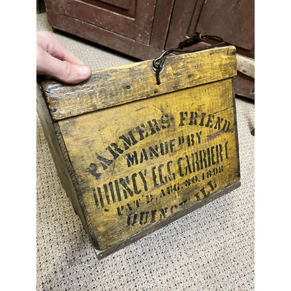 Antique Primitive Wooden Egg Crate Shoe Advertising Mustard Yellow Ripon Wis