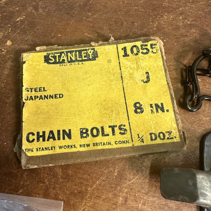 VINTAGE STANLEY 8" CHAIN BOLT JAPANNED STEEL STANLEY NO. 1055 NOS