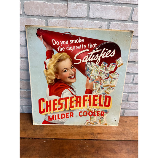 Vintage 1940s Chesterfield Cigarettes Cheerleader Advertising Cardboard Sign