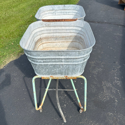 Antique Double Washstand Wash Sink Galvanized Tubs W/ Stand Planter