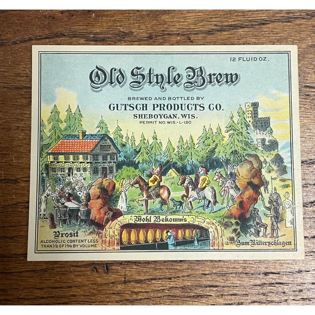 Vintage Gutsch Brewing Co. Sheboygan Wisconsin IRTP Paper Beer Bottle Label 12oz