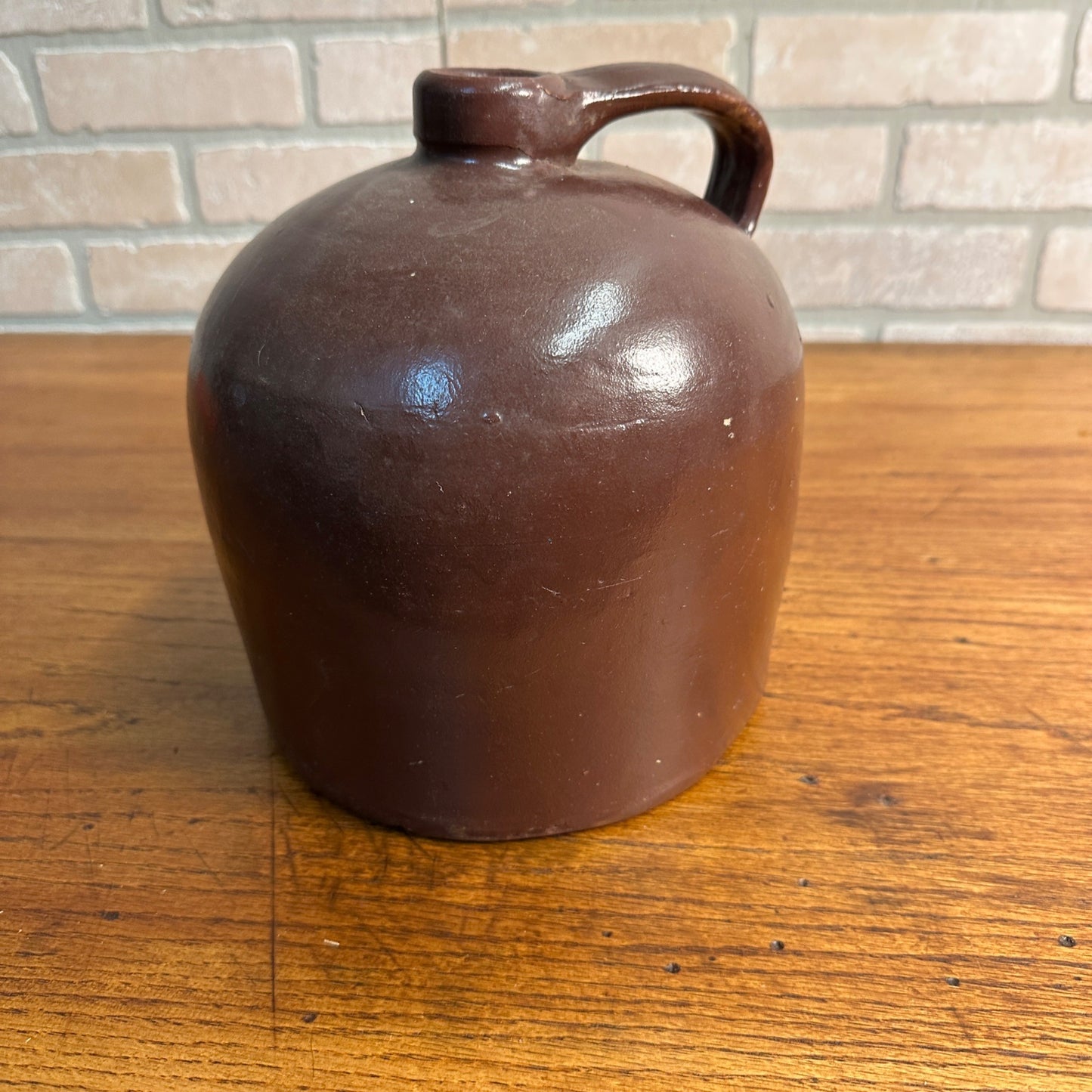 Antique Brown Glazed Smooth Shoulder Whiskey Moonshine Jug Crock Stoneware