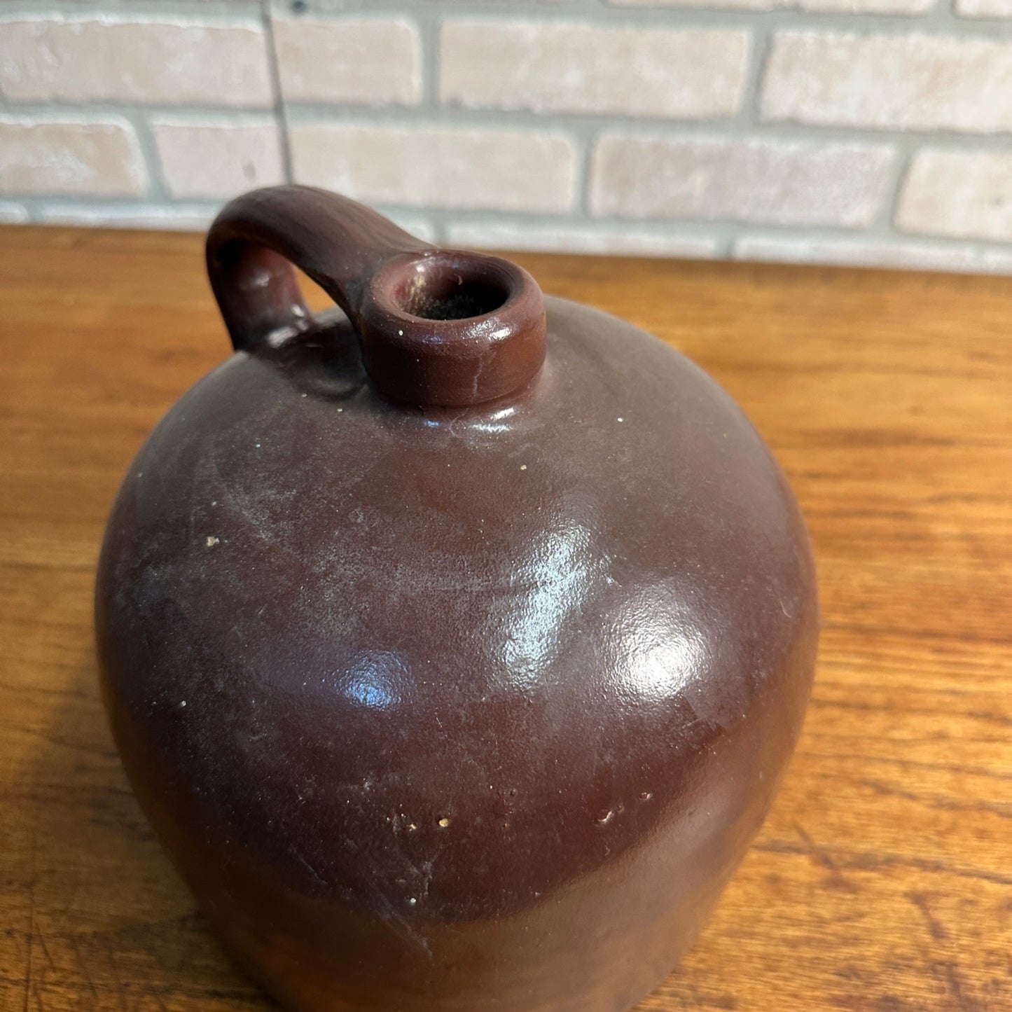 Antique Brown Glazed Smooth Shoulder Whiskey Moonshine Jug Crock Stoneware