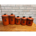 Vintage 1960s MCM West Bend Orange Black Kitchen Canister Set 5pc Nesting Retro