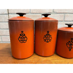 Vintage 1960s MCM West Bend Orange Black Kitchen Canister Set 5pc Nesting Retro