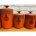 Vintage 1960s MCM West Bend Orange Black Kitchen Canister Set 5pc Nesting Retro