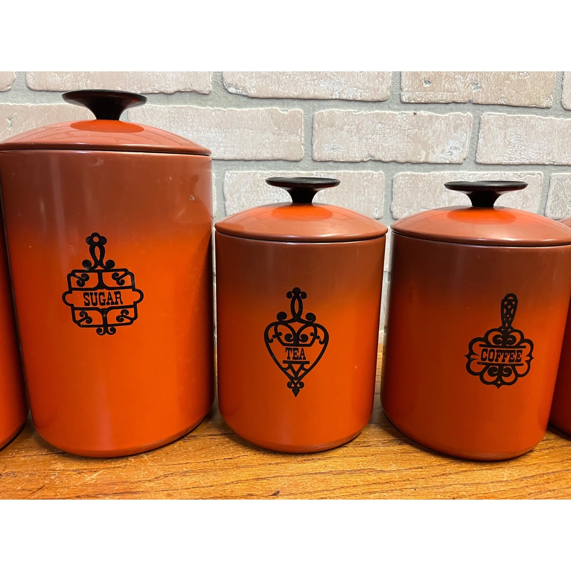 Vintage 1960s MCM West Bend Orange Black Kitchen Canister Set 5pc Nesting Retro