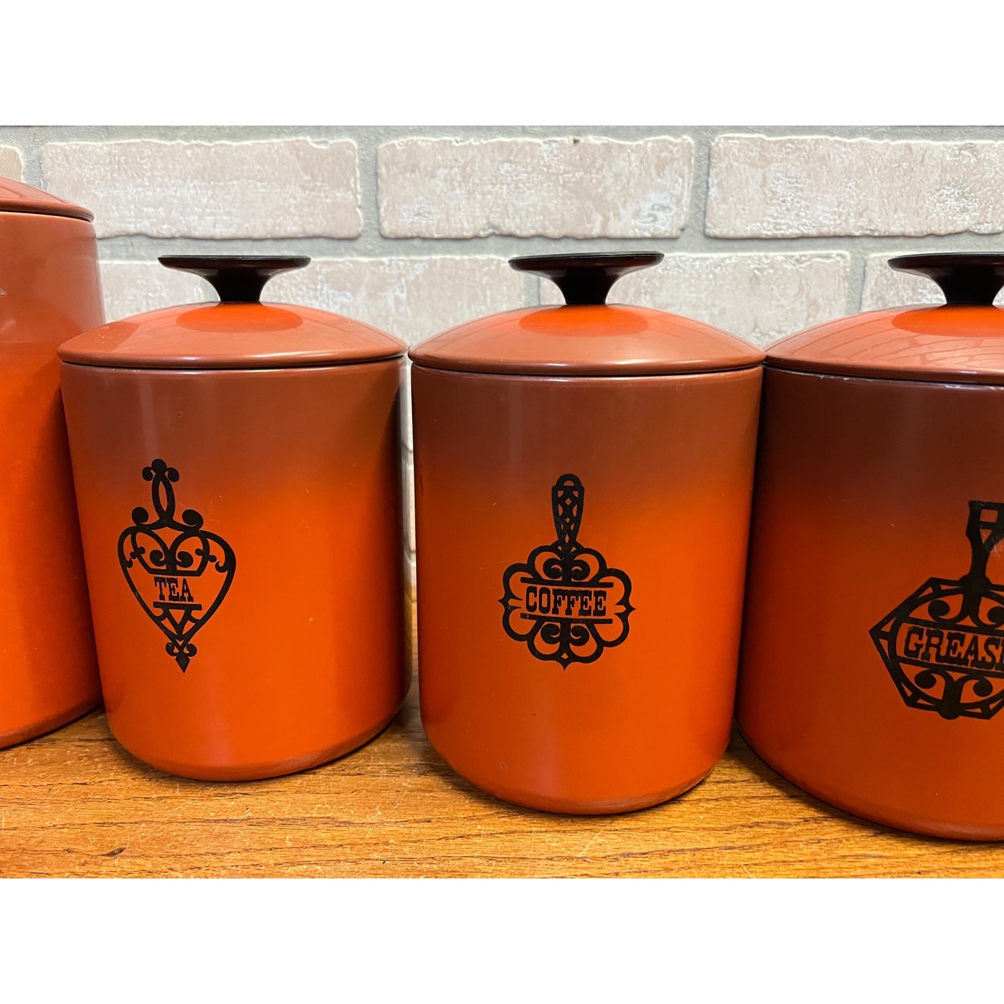 Vintage 1960s MCM West Bend Orange Black Kitchen Canister Set 5pc Nesting Retro
