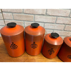 Vintage 1960s MCM West Bend Orange Black Kitchen Canister Set 5pc Nesting Retro