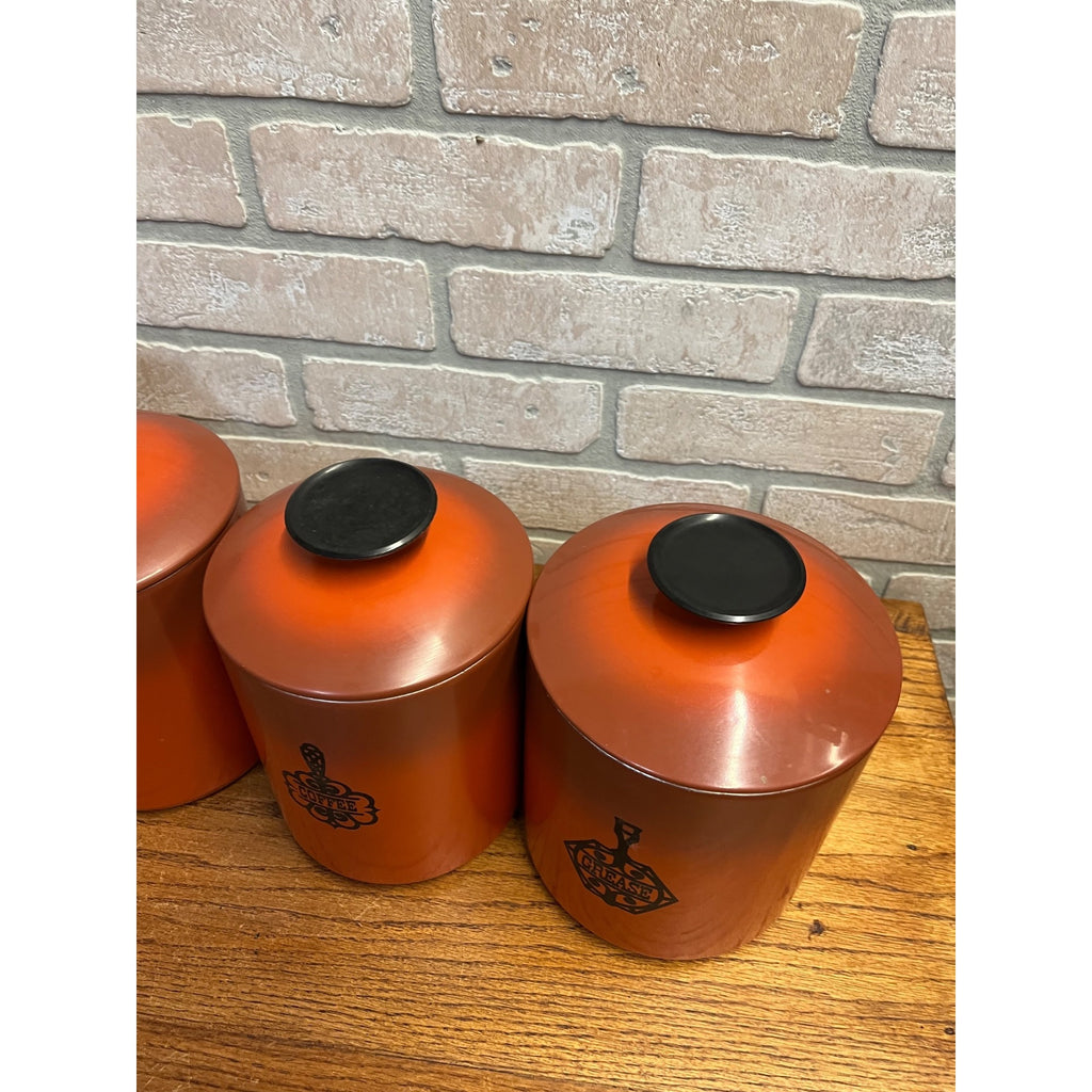 Vintage 1960s MCM West Bend Orange Black Kitchen Canister Set 5pc Nesting Retro