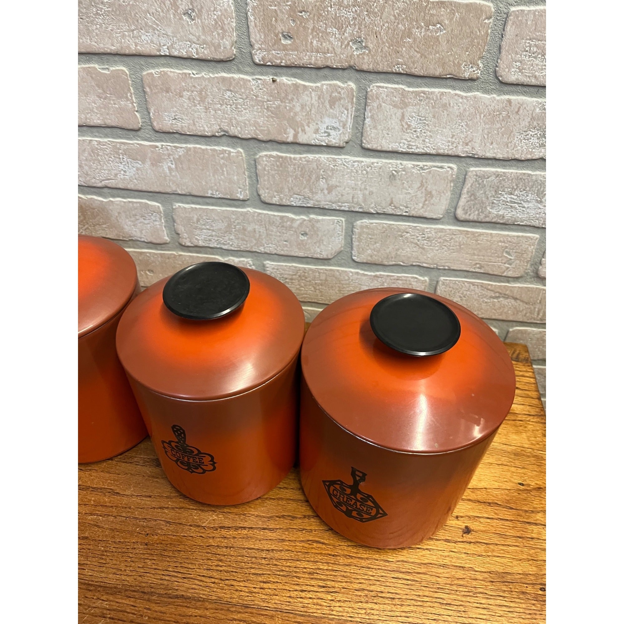 Vintage 1960s MCM West Bend Orange Black Kitchen Canister Set 5pc Nesting Retro