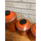 Vintage 1960s MCM West Bend Orange Black Kitchen Canister Set 5pc Nesting Retro