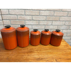 Vintage 1960s MCM West Bend Orange Black Kitchen Canister Set 5pc Nesting Retro