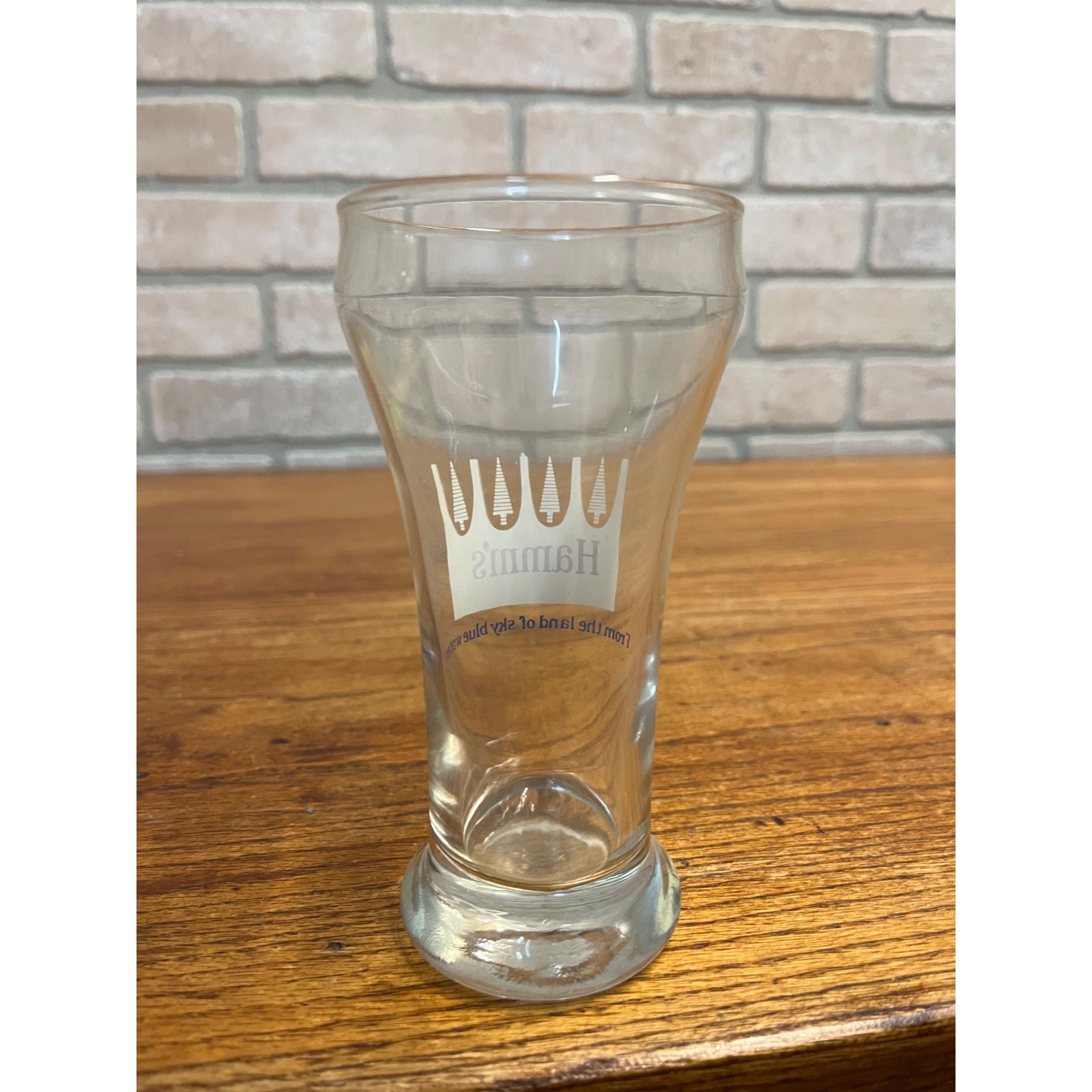 Vintage Hamm’s Beer Pilsner Glass 5-5/8" Tall White Crown Barware Sky Blue Waters