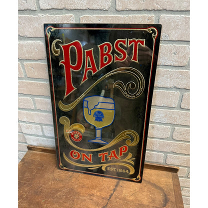 VINTAGE 1973 PABST BLUE RIBBON "ON TAP" EST. 1844 MIRROR LUCID LINES ACID ETCHED