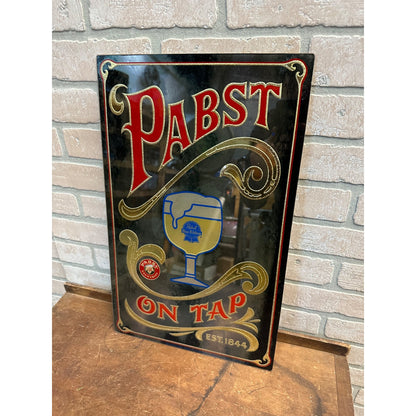 VINTAGE 1973 PABST BLUE RIBBON "ON TAP" EST. 1844 MIRROR LUCID LINES ACID ETCHED