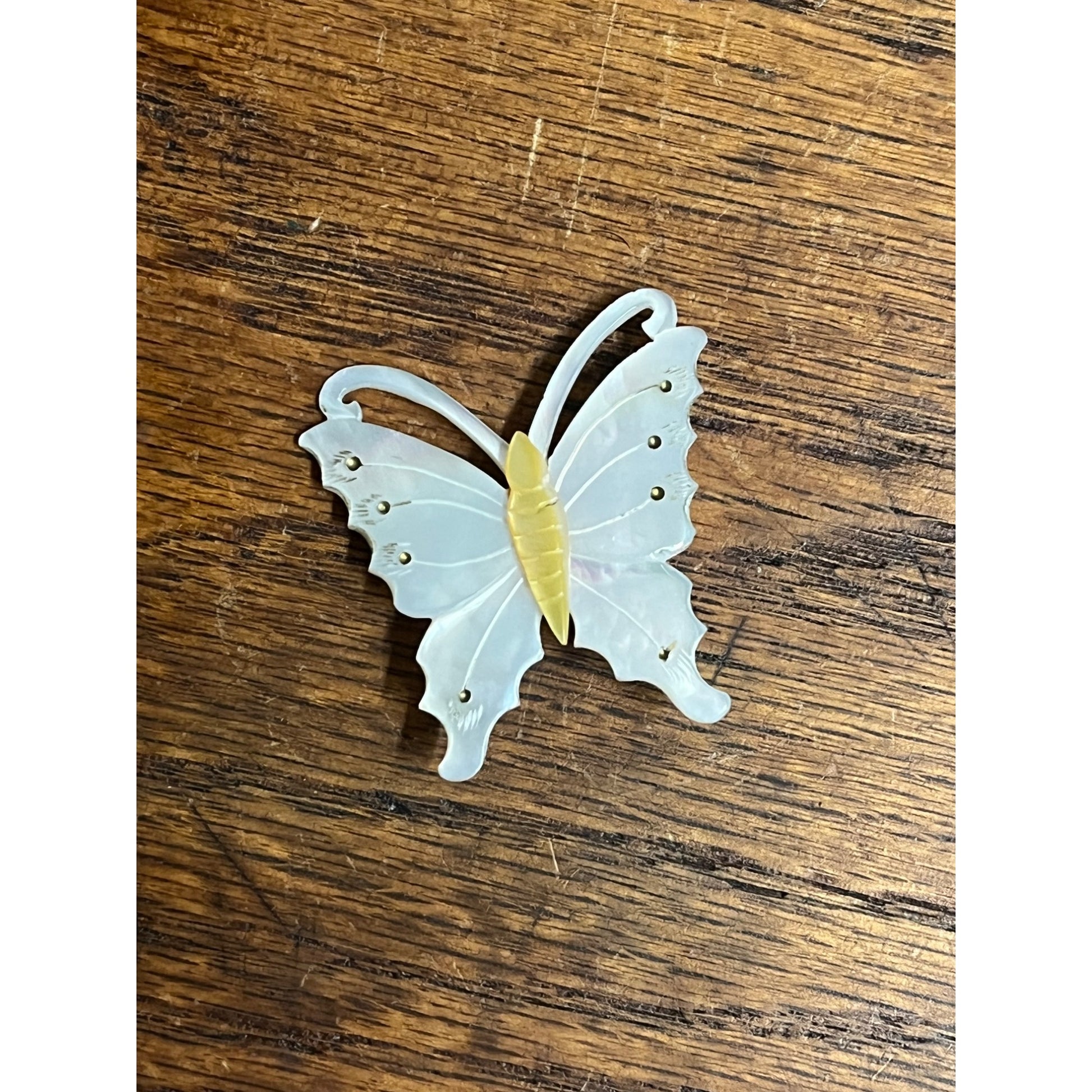 Vintage Estate Mother Of Pearl Hand Carved Butterfly Moth MOP Insect Pin Brooch