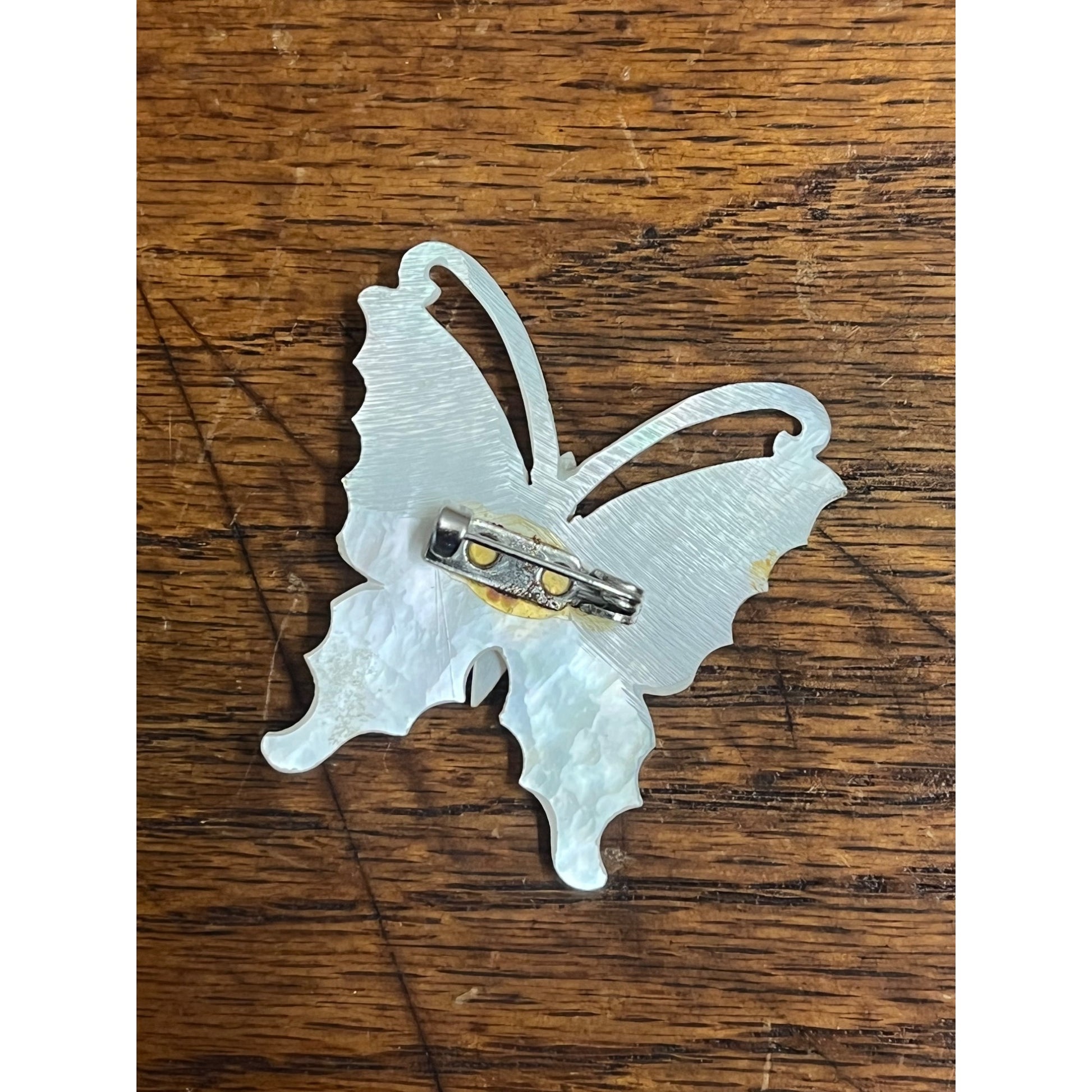 Vintage Estate Mother Of Pearl Hand Carved Butterfly Moth MOP Insect Pin Brooch