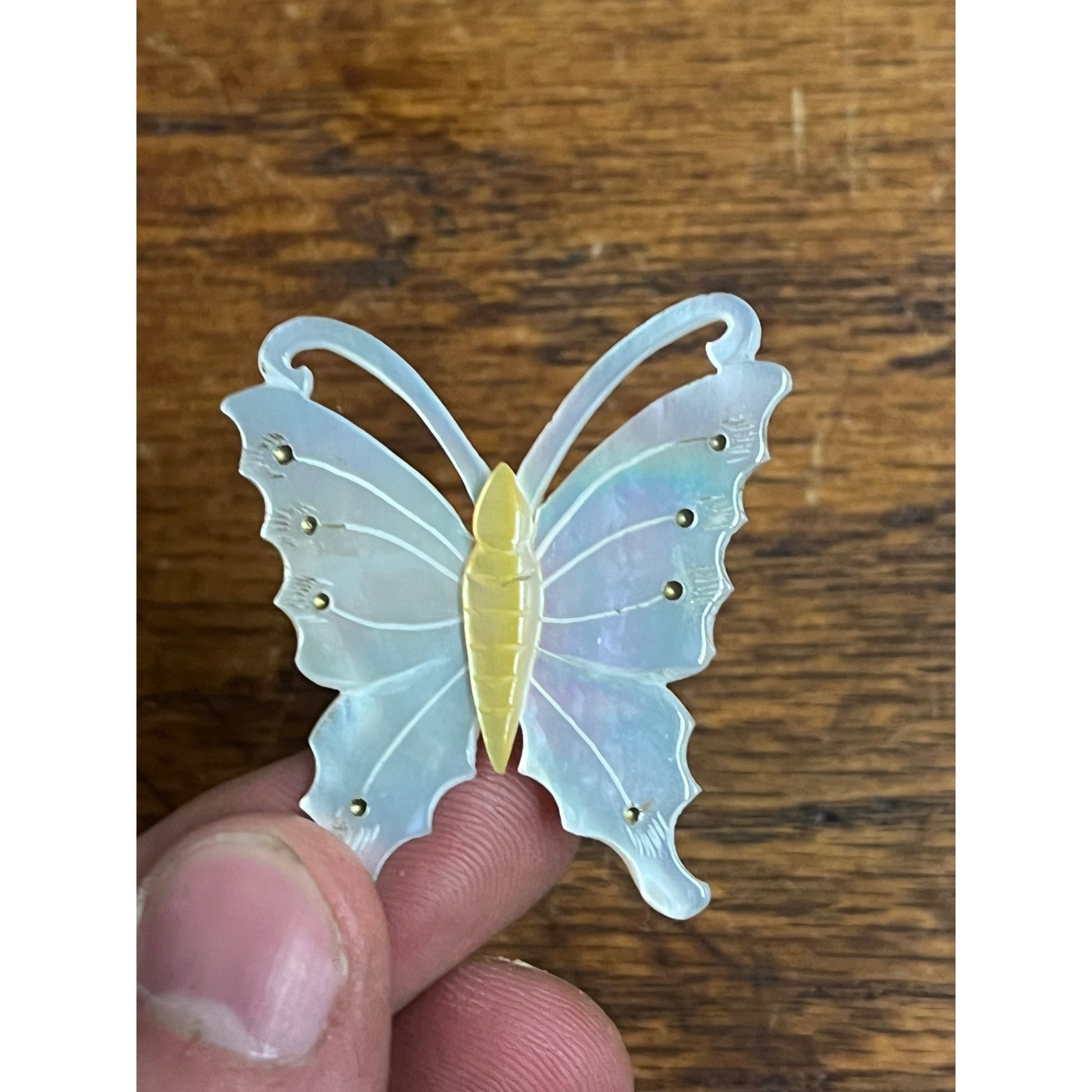 Vintage Estate Mother Of Pearl Hand Carved Butterfly Moth MOP Insect Pin Brooch