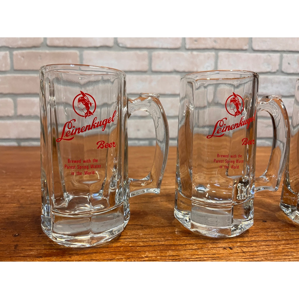 (3) VINTAGE LEINENKUGELS BEER HEAVY GLASS MUG LIBBEY THUMB HOLD 12oz