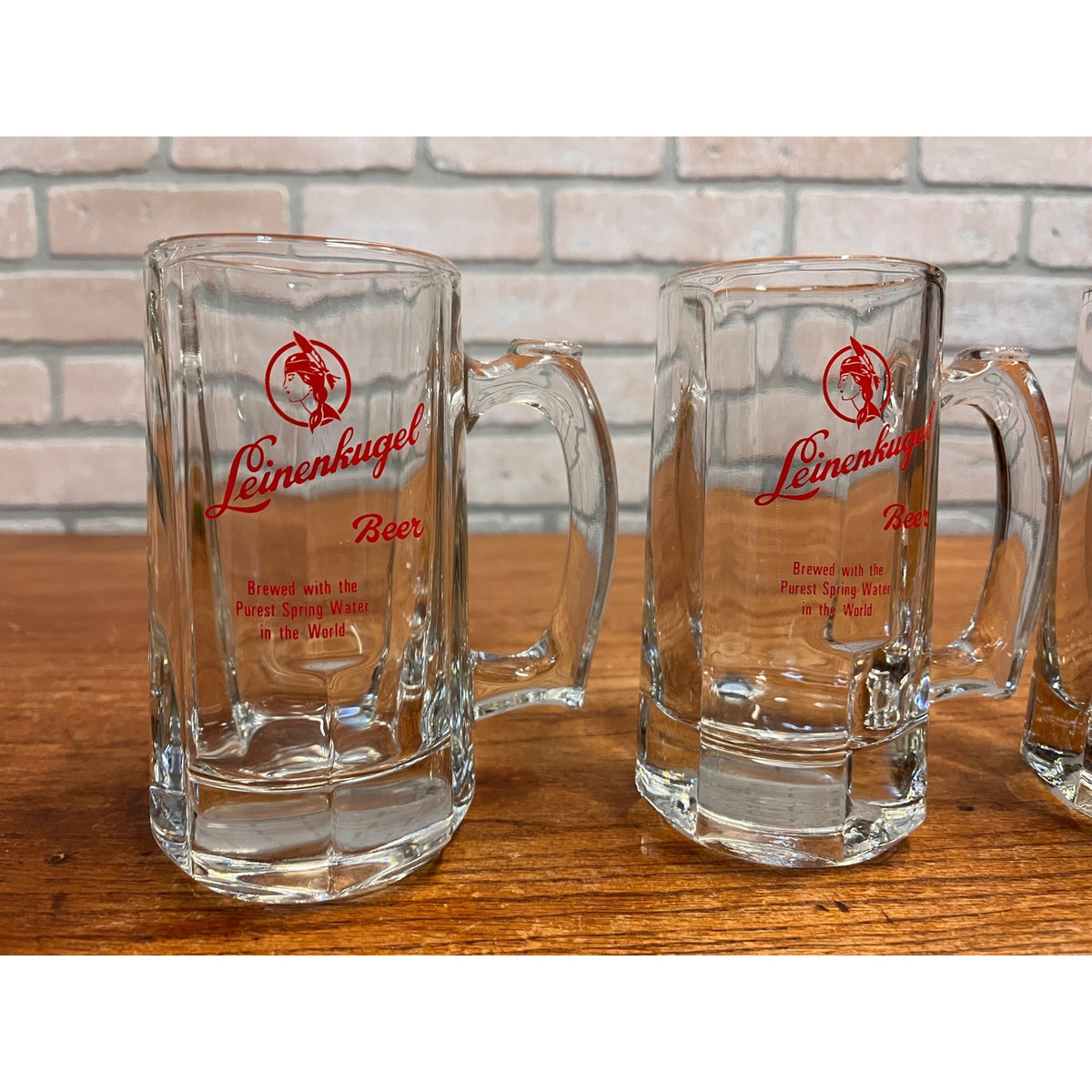 (3) VINTAGE LEINENKUGELS BEER HEAVY GLASS MUG LIBBEY THUMB HOLD 12oz