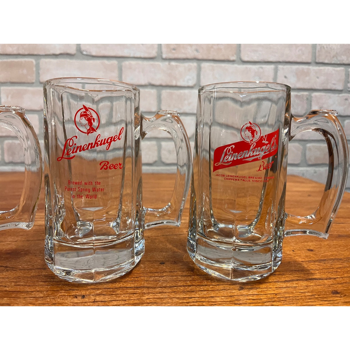 (3) VINTAGE LEINENKUGELS BEER HEAVY GLASS MUG LIBBEY THUMB HOLD 12oz