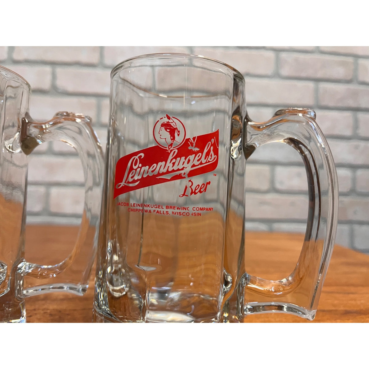 (3) VINTAGE LEINENKUGELS BEER HEAVY GLASS MUG LIBBEY THUMB HOLD 12oz
