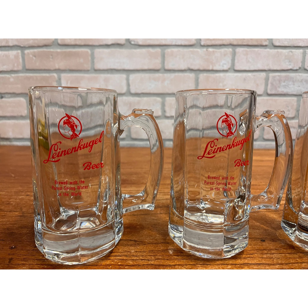(3) VINTAGE LEINENKUGELS BEER HEAVY GLASS MUG LIBBEY THUMB HOLD 12oz